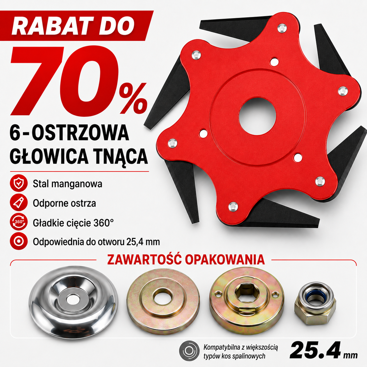 ⚜️Zestaw Głowicy Tnącej Z 6 Ostrzami Ze Stali Manganowej (Komplet Akcesoriów)