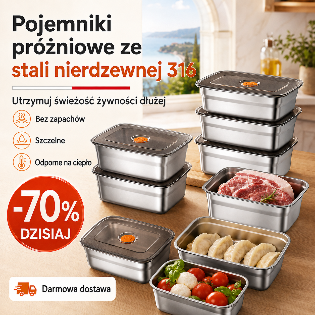 Hermetyczny pojemnik z wysokiej jakości stali nierdzewnej 316 – próżniowy, antybakteryjny i bezpieczny