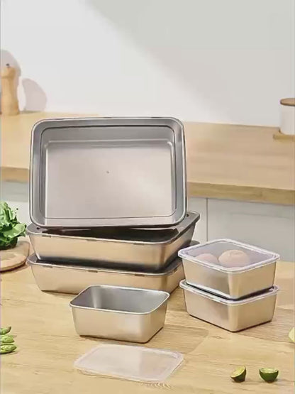Pojemnik na żywność SUS304, prostokątny pojemnik ze stali nierdzewnej z gumową pokrywką, bezpieczny dla zdrowia. (25x20x6cm)
