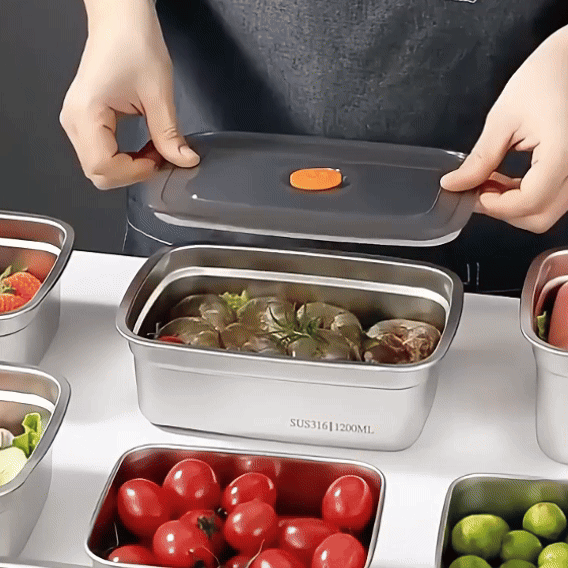 [🎁 Zestaw 6+3 Gratis] Duży Hermetyczny Pojemnik Na Żywność Ze Stali Nierdzewnej Antybakteryjnej – 1500ml (19 x 14 x 8 cm)