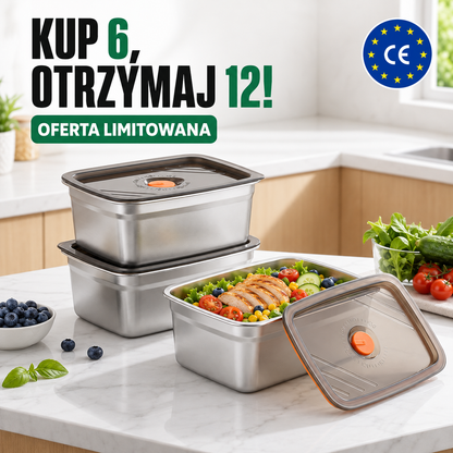 Duży Hermetyczny Pojemnik Na Żywność Ze Stali Nierdzewnej Antybakteryjnej – 1500ml (19 x 14 x 10 Cm)