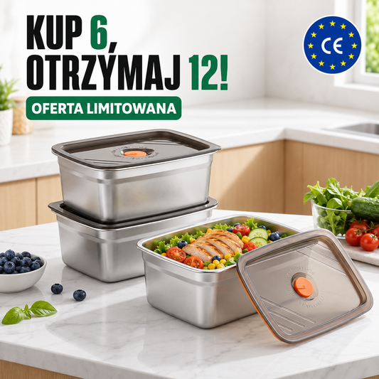 Duży Hermetyczny Pojemnik Na Żywność Ze Stali Nierdzewnej Antybakteryjnej – 1500ml (19 x 14 x 10 Cm)
