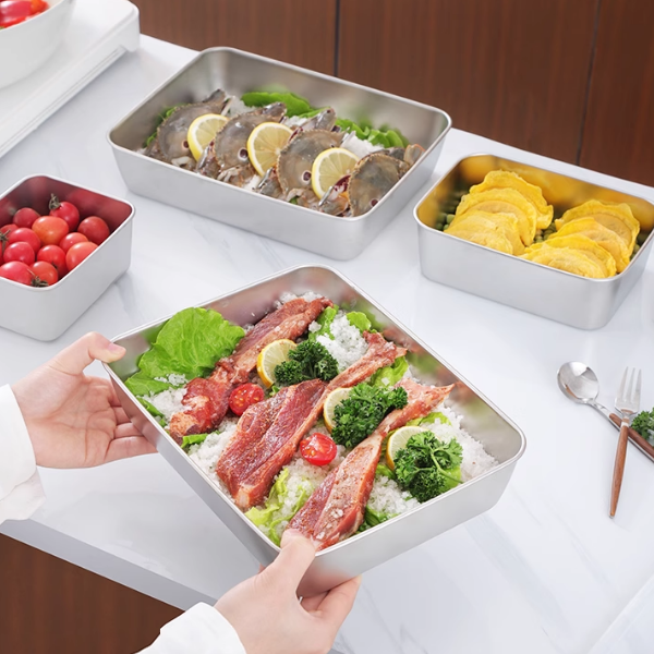 Pojemnik na żywność ze stali nierdzewnej 304 (25 x 20 x 5.5 cm)