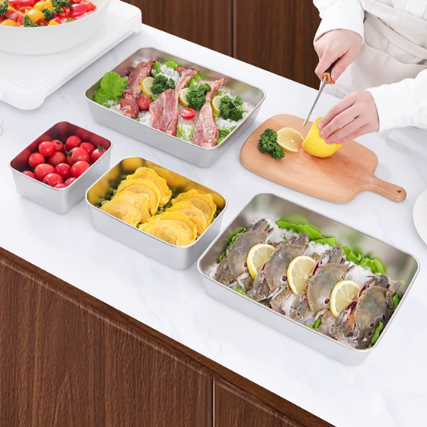 Pojemnik na żywność ze stali nierdzewnej 304 (25 x 20 x 5.5 cm)